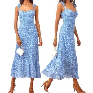 Reformation Nikita Midi Dress Blue and White Floral Print Women's Dress Size 0